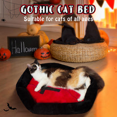 Purrzone Gothic cat bed demonstrates machine-washable convenience for easy cleaning.