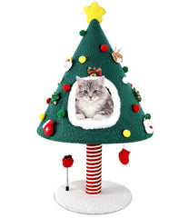PuzzlePaw Christmas cat tree front view for festive playtime and cozy nesting