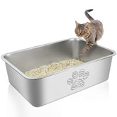 PWTAA stainless steel litter box front view with high side to minimize spill