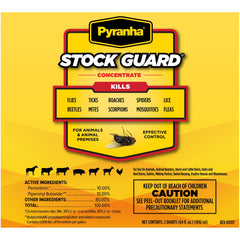 Pyranha Stock Guard Concentrate spray application shows reliable fly deterrence for livestock facilities.