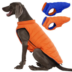 QBLEEV reversible dog jacket front orange XL showcases two-tone style for versatile outdoor warmth.