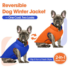 QBLEEV reversible dog jacket orange inside view reveals soft padding for warmth.