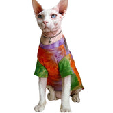 QBLEEV Sphynx cat shirt close-up shows breathable cotton for daily comfort.