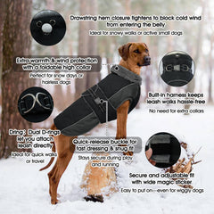 QBLEEV Warm Dog Jacket back view highlighting snug turtleneck warmth for cold days
