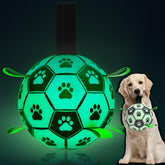 qdan glow dog ball 8inch with strap for easy fetch and tug