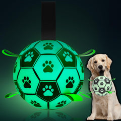 qdan glow dog ball 8inch with strap for easy fetch and tug