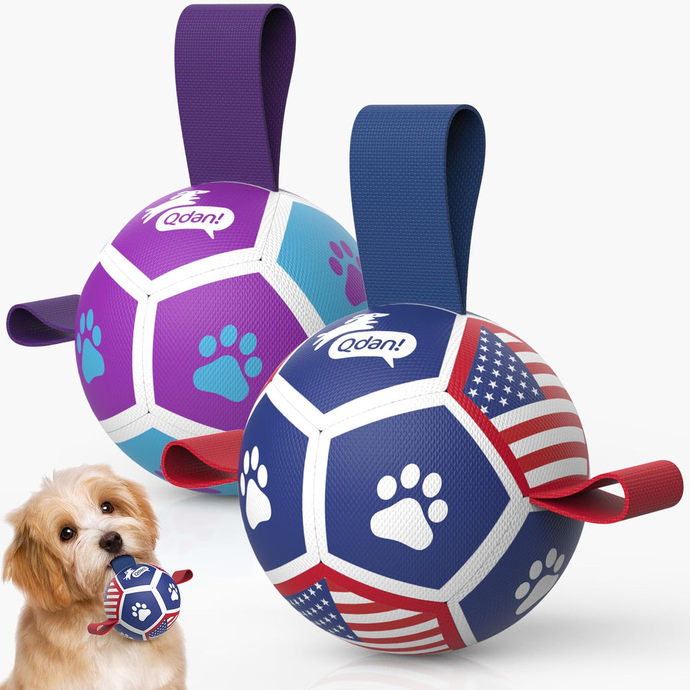 QDAN small-dog toy 3-5 inch ball with strap for interactive play and bonding.
