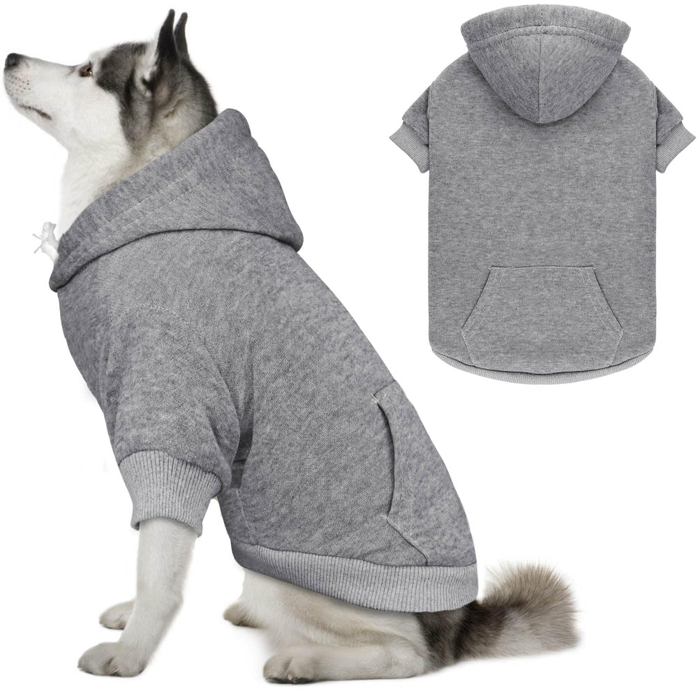 QDYU dog hoodie grey XL front view emphasizes ultra-soft brushed fleece for warmth
