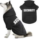 QDYU dog sweater security hoodie back view shows bold print and cozy warmth for chilly walks.