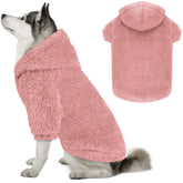 QDYU pink XL hoodie front view shows plush warmth and flexible fit for large dogs.
