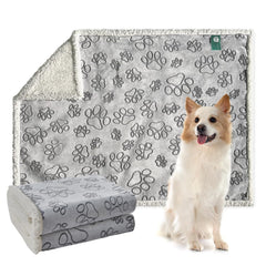 Qeils dog blanket grey paw print front view shows cozy design for small dogs
