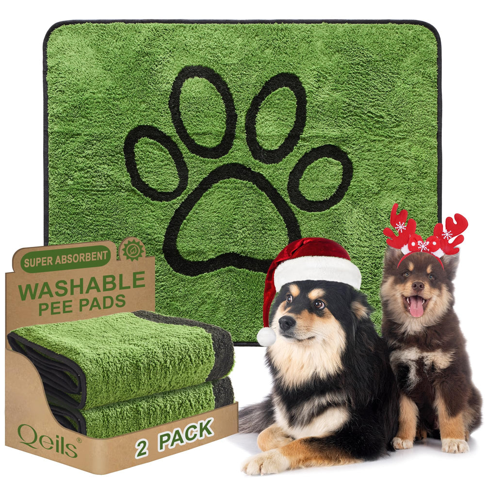 Qeils reusable dog pee pad 36x41 top layer green offers quick absorption for potty training.