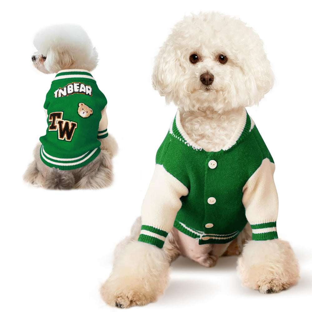 Qincycle small dog sweater with winter green bear design for cozy warmth during walks.