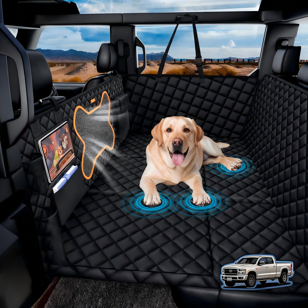 QINGTI truck dog seat cover fullsize fit protects back seats in large trucks.