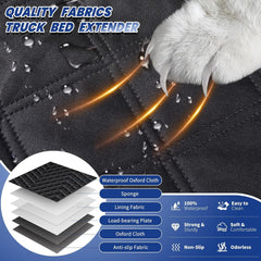 QINGTI truck dog seat cover hard bottom boards create a flat, stable ride.