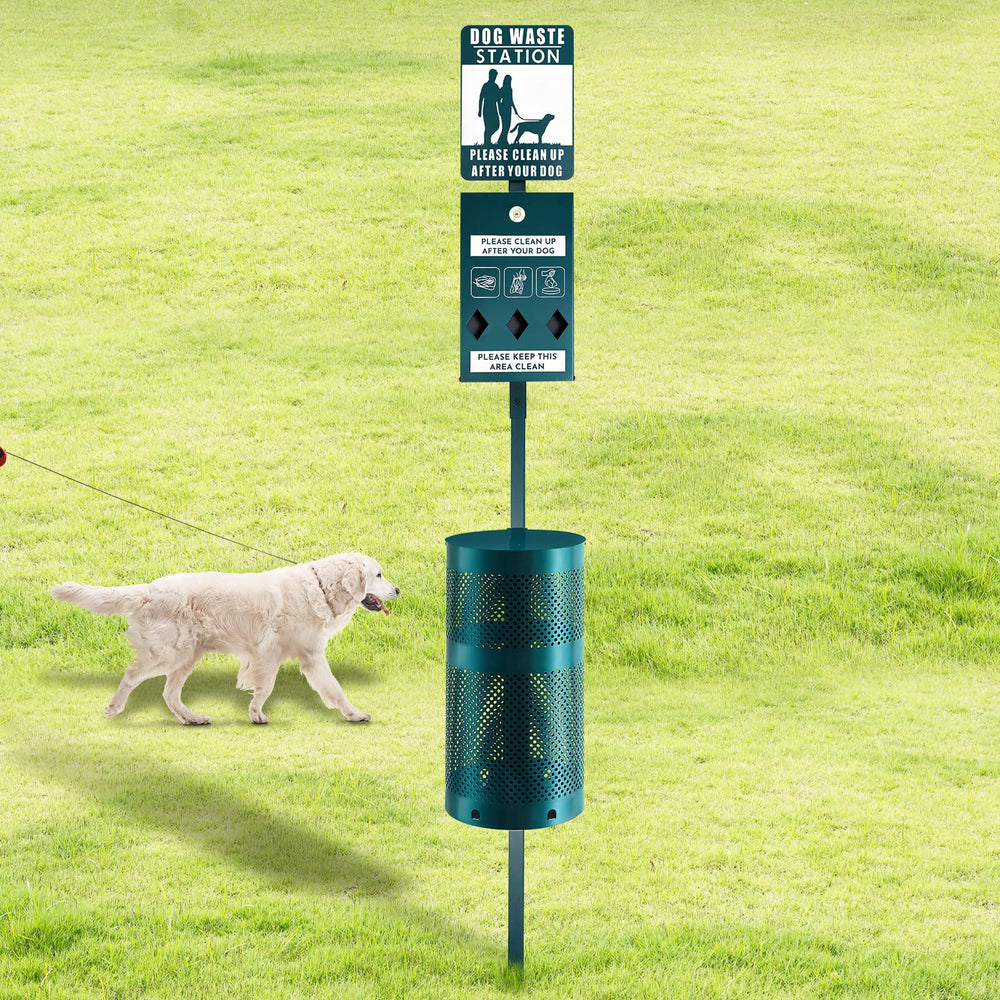 Qinyoung dog waste station front view demonstrates durable galvanized steel for reliable outdoor use.