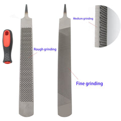 Qlvily double-sided hoof file shows fine and coarse teeth for precise work.