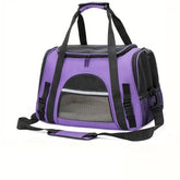 QQLe pet carrier airflow mesh highlights breathable ventilation for pet comfort during travel.