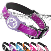 QRTAGLAB Airtag dog collar purple M overview highlighting durable build and night-visible reflective trim