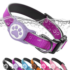 QRTAGLAB Airtag dog collar purple M overview highlighting durable build and night-visible reflective trim