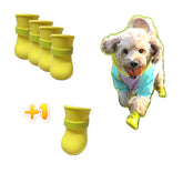 Quality Life Hack yellow dog boots paw closeup showing protective comfort for outdoor walks.