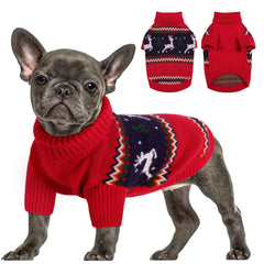 Queenmore Christmas dog sweater red front view for cozy warmth on outdoor walks.