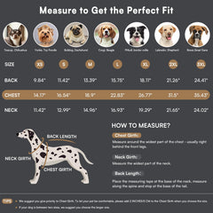 Queenmore dog fleece sweater size chart shows XS to XXXL range