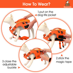 Queenmore dog life jacket back handle enables easy lifting