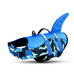 Queenmore dog life jacket front view in blue camouflage improves visibility during swims