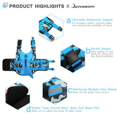 Queenmore dog life jacket close-up shows adjustable strap and secure closure