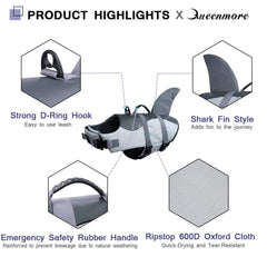 Queenmore dog life jacket with sturdy rescue handle for quick grab