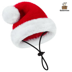 Queenmore Dog Santa Hat worn by a large dog demonstrates comfortable size and secure wear.