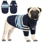 Queenmore dog striped knitted sweater navy blue closeup highlighting cozy warmth