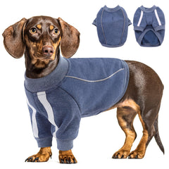 Queenmore fleece dog sweater blue leash-hole front enables easy, secure walks