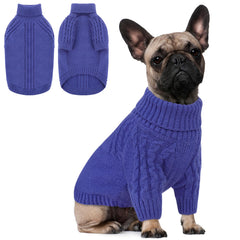 Queenmore large blue turtleneck dog sweater on model warmth for winter walks
