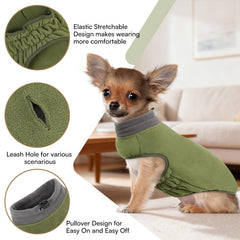 Queenmore Dog Sweater shows back leash opening for easy leash attachment.