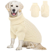 Queenmore dog sweater white front view keeps dogs warm on chilly walks.