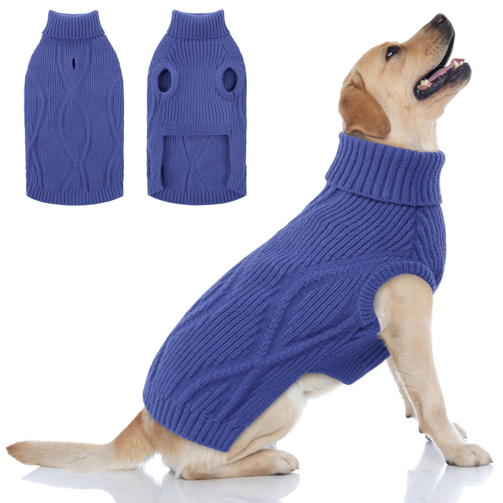Queenmore XL royal blue dog sweater front view for chilly winter walks