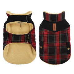 Queenmore dog winter coat front view shows plaid styling and cozy warmth for cold walks