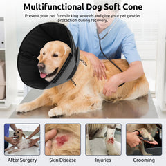 Queenmore post-surgery dog cone protects wounds with soft design.