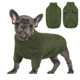 Queenmore small dog pullover sweater army green front view shows cozy turtleneck warmth