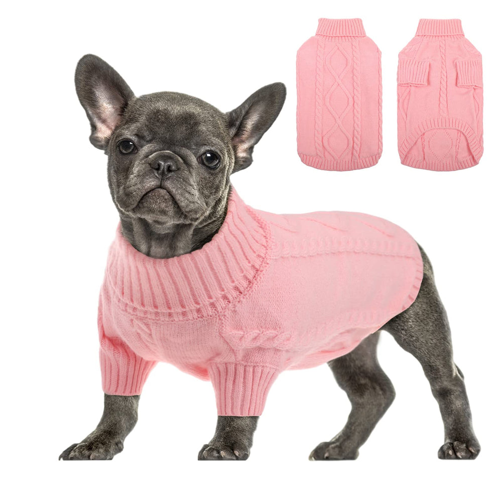 Queenmore small dog pullover sweater pink front view for cozy chilly walks