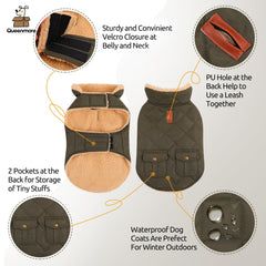 Queenmore warm coat dog collar up-down shows wind protection and versatile styling.