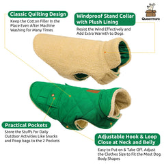 Queenmore Warm Dog Coat back pockets highlight convenient storage for treats and waste bags
