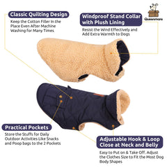 Queenmore warm puffer dog coat with leash hole enables close walking
