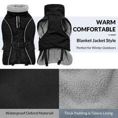 Queenmore winter dog coat quick-release buckles for fast dressing.