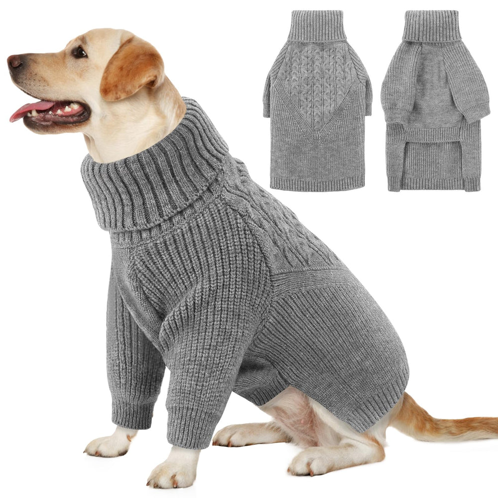 Queenmore XXL dog sweater in grey with turtleneck for warm large-breed wear.