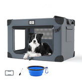 QUIBBLICK 36in soft dog crate folded compact for travel storage.