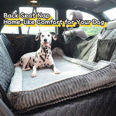 QUIBBLICK backseat pet bed mat in car view for comfortable travel