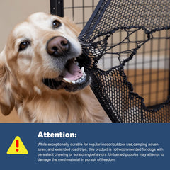 QUIBBLICK travel-dog-kennel-folding-design demonstrates portable crate for car trips and camping.